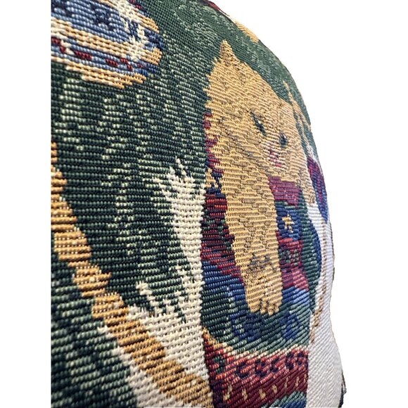 Vintage? Kitty Christmas Tapestry Pillow 11 x11' Holiday Cat Stocking Tree Decor - Picture 4 of 6